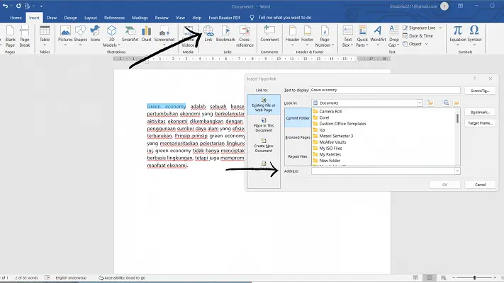 cara pasang hyperlink di microsoft word